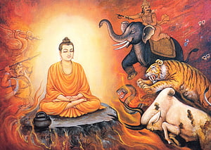 : painting, illustration, Buddha, mythology, mural, Enlightenment, ART, modern art, gautama buddha 4181x2968, buddha painting HD wallpaper