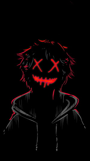 Red Neon Mask Boy Dark, neon anime boy HD phone wallpaper