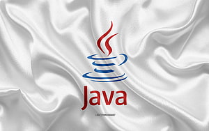 Logotipo Java, textura de seda branca, emblema Java, logotipo papel de parede HD