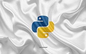 Logotipo de Python, textura de seda blanca, emblema de Python, lenguaje de programación, Python, s de seda con una resolución de 3840x2400. Alta calidad, logotipo de fondo de pantalla