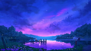 Anime Purple Evening Sky, notte anime calmante Sfondo HD