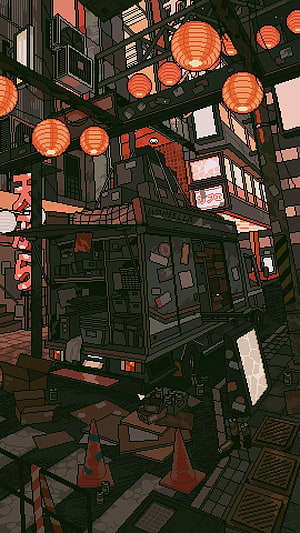 Orange Pixel Art, pixel art HD phone wallpaper