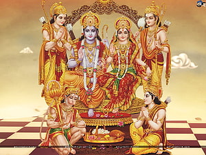 Bhagwan Shree Ram Ji with Sita Mata Ji, Hanuman Ji and His brothers, shree rama HD wallpaper
