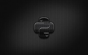 Logotipo negro de Python, lenguaje de programación, de rejilla metálica, Python, obras de arte, creatividad, signos de lenguaje de programación, logotipo de Python con resolución 2880x1800. Alta calidad, logotipo de fondo de pantalla