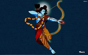 Lord Shree Ram And His Bow And Arrow With Blue Backgrounds, lord rama bow and arrow HD wallpaper