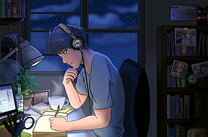 Anime Girl With Heads Studying HD wallpaper